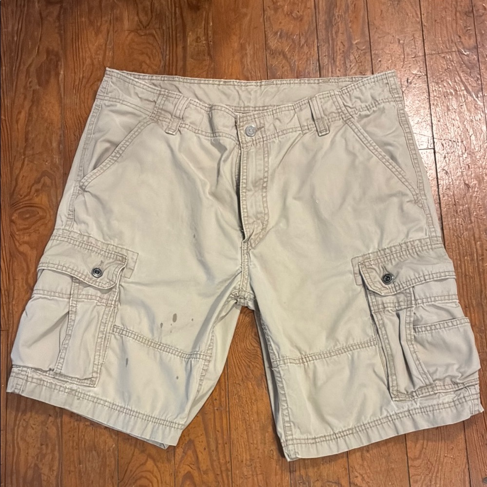 Mens Levis Cargo Shorts Size 38 Khaki Tan Beige 100% Cotton